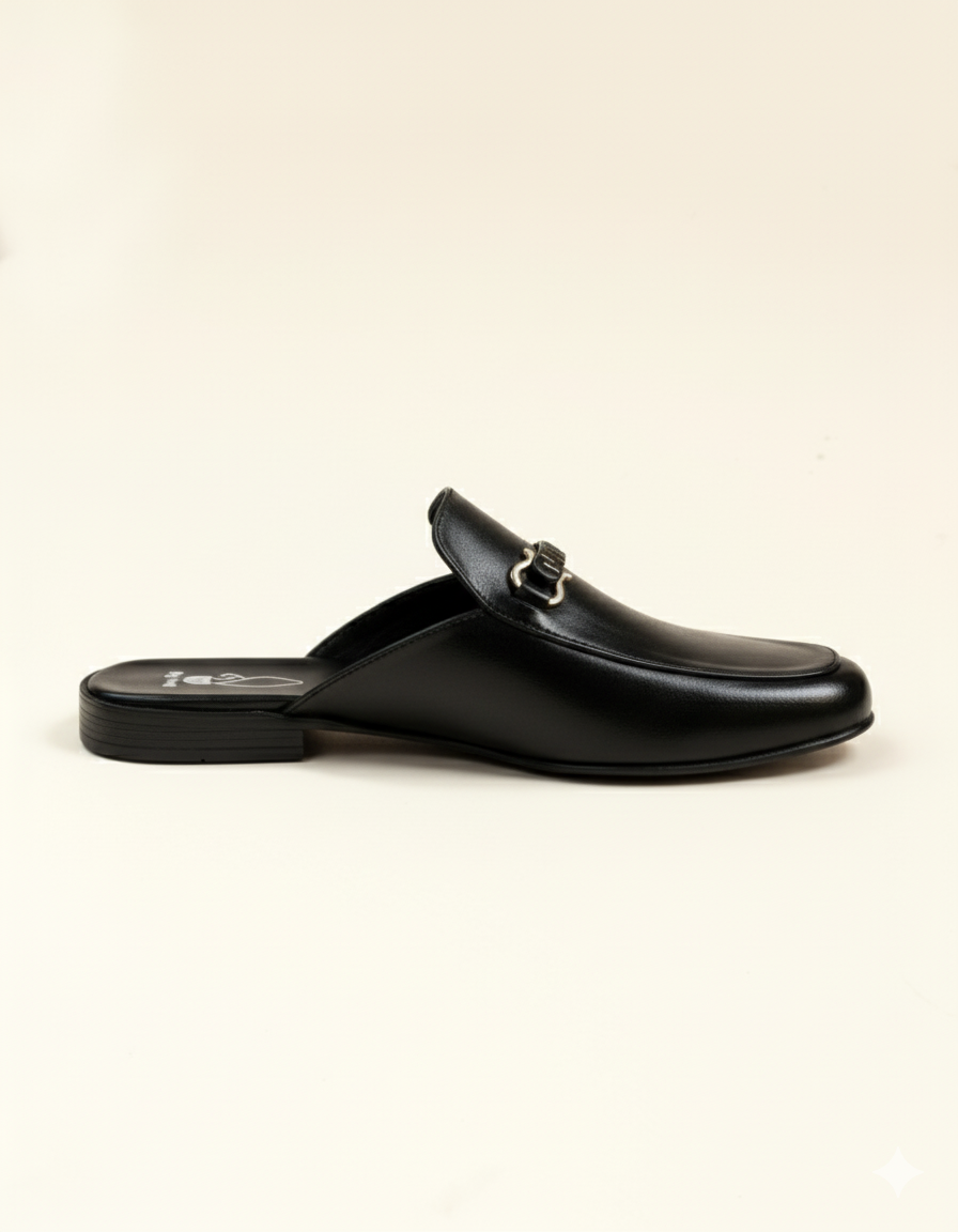 The Black Leather Backless Loafer Mules
