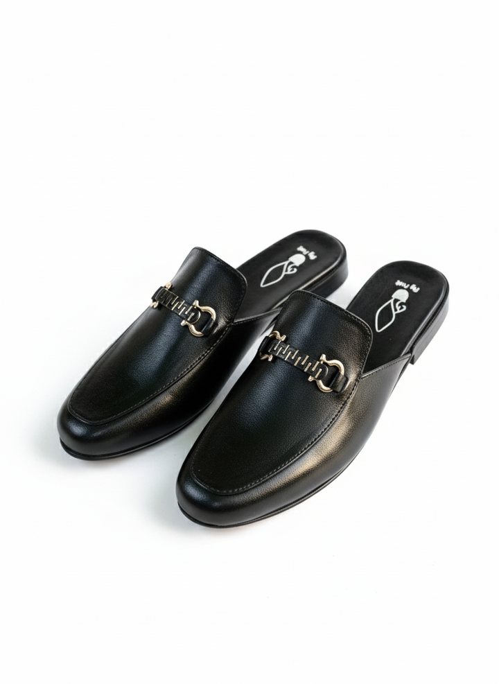 The Black Leather Backless Loafer Mules