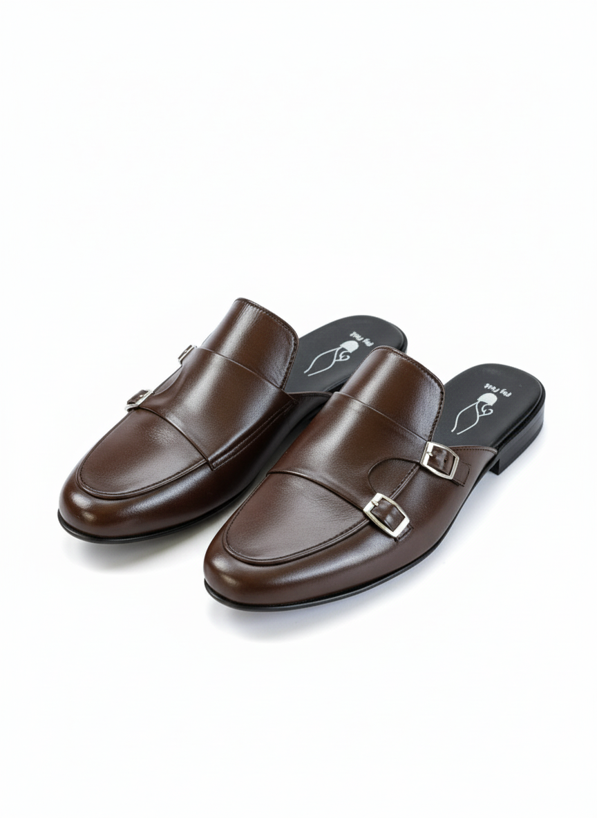The Brown Leather Double Monk Strap Mules