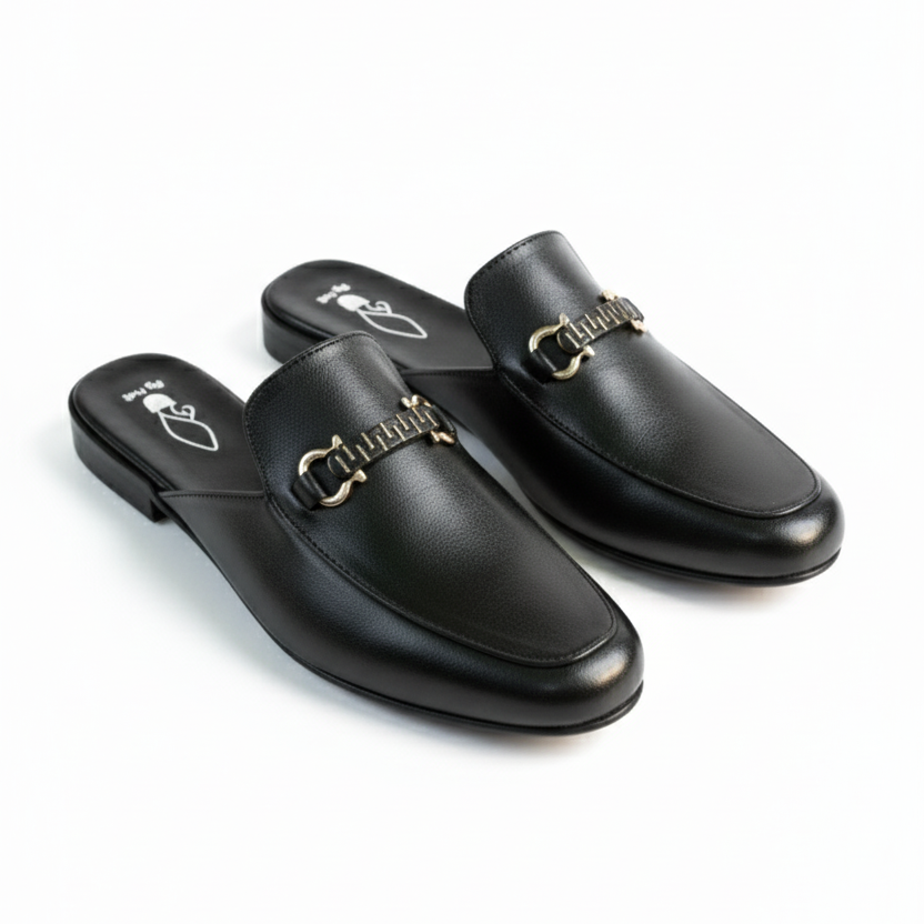 The Black Leather Backless Loafer Mules