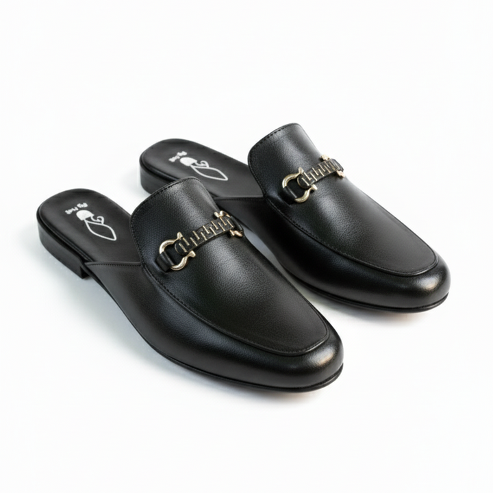 The Black Leather Backless Loafer Mules