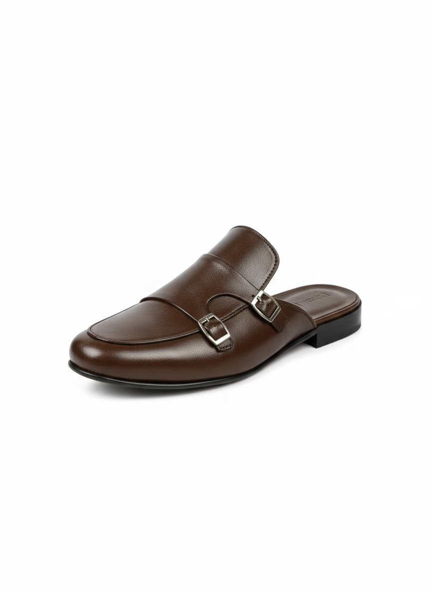 The Brown Leather Double Monk Strap Mules