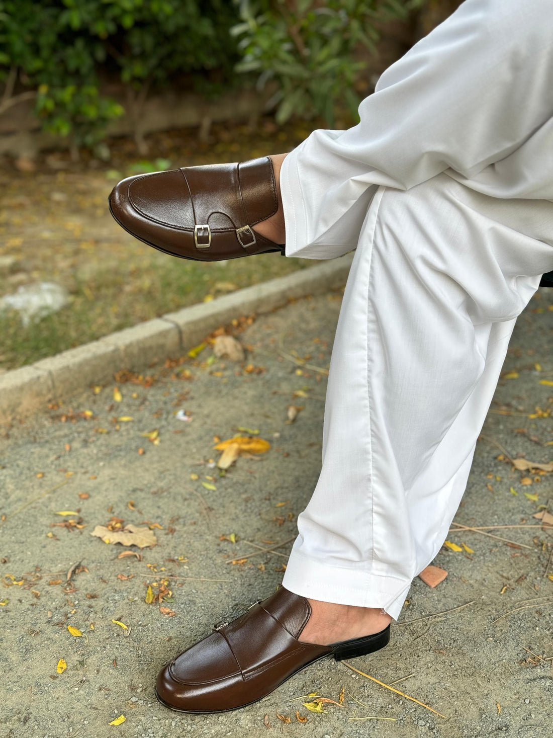 The Brown Leather Double Monk Strap Mules