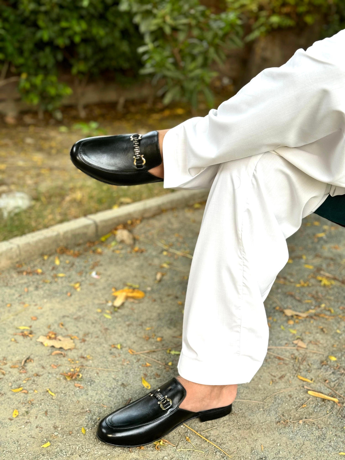 The Black Leather Backless Loafer Mules